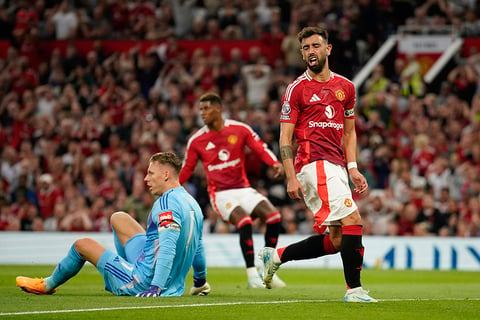 Manchester United Vs Fulham: United's Bruno Fernandes reacts after missing a chance 